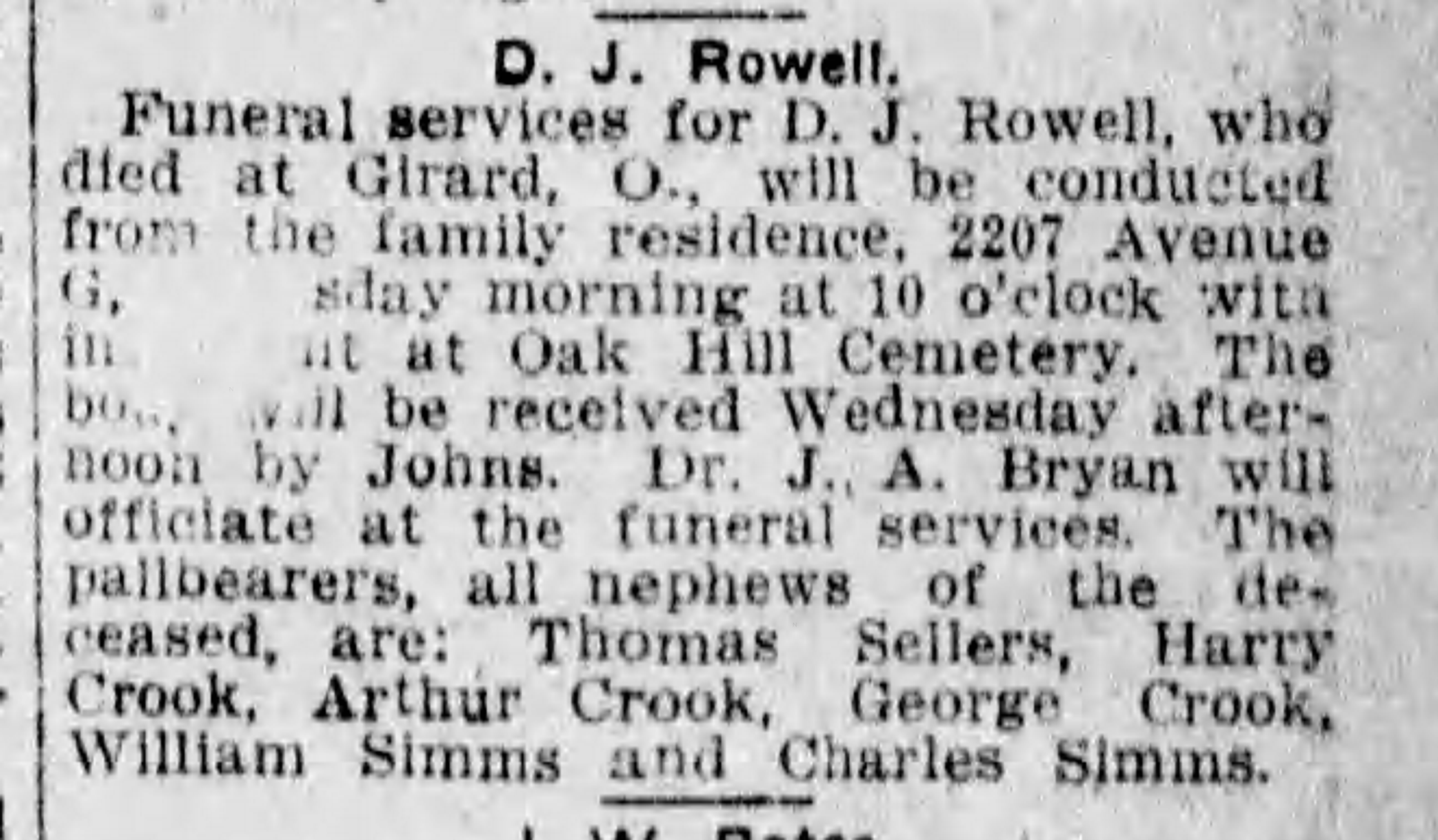D.J. Rowell obituary